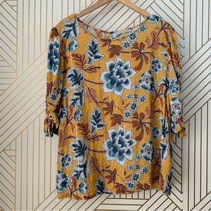 Soft Surroundings Margaret puff sleeves Floral Popover glitter stripe thread L